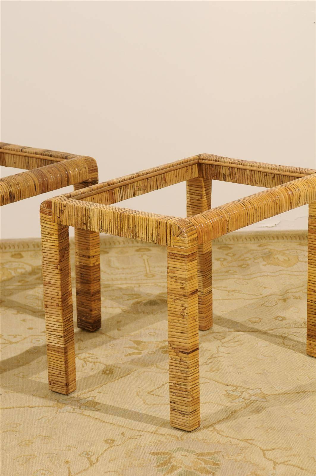 Stylish Pair of Vintage Rattan Parsons End Tables In Excellent Condition In Atlanta, GA