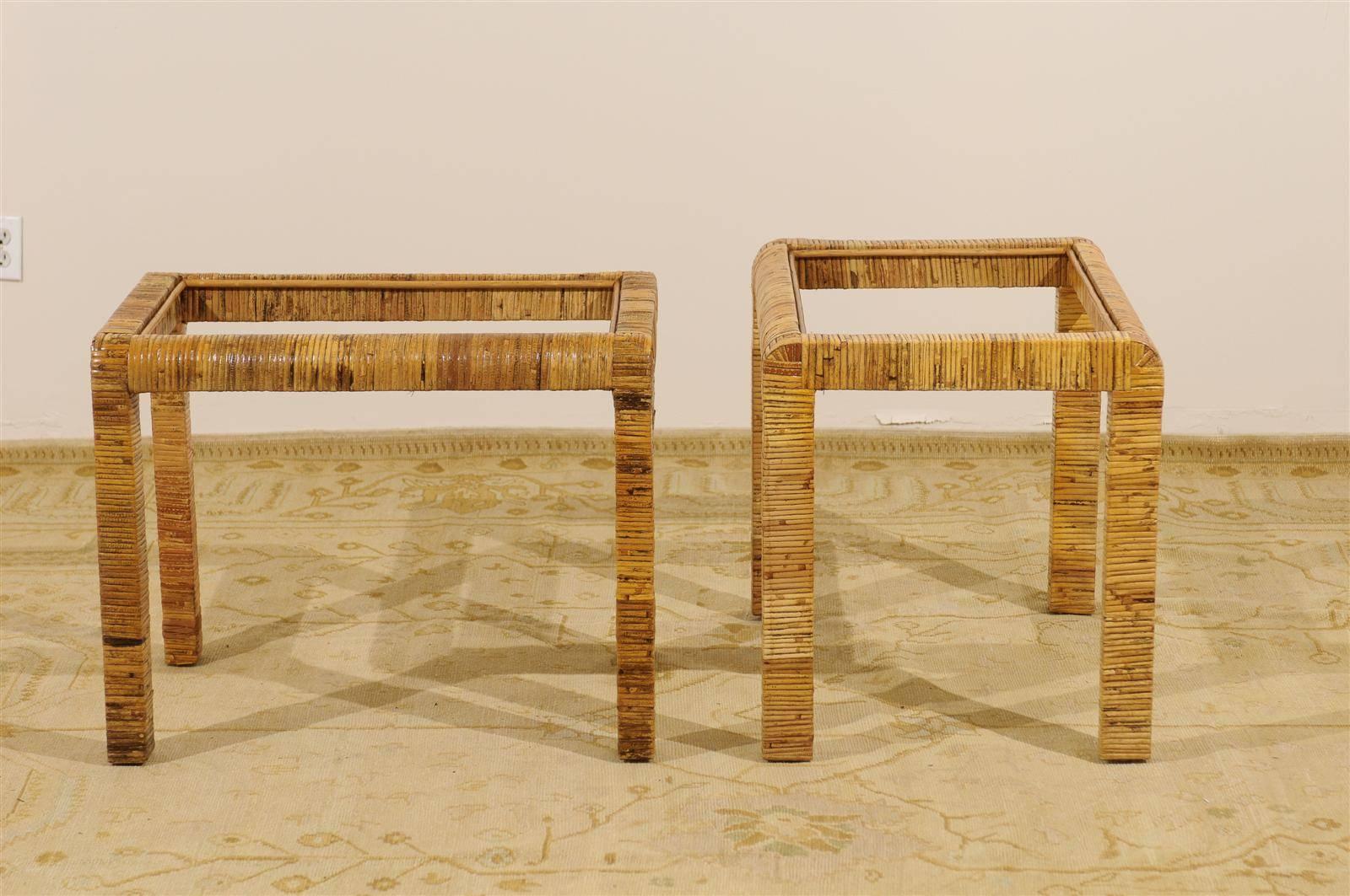 Stylish Pair of Vintage Rattan Parsons End Tables 1
