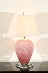 Preciosa Pareja de Lámparas de Vidrio Soplado con Acentos de Lucita y Níquel