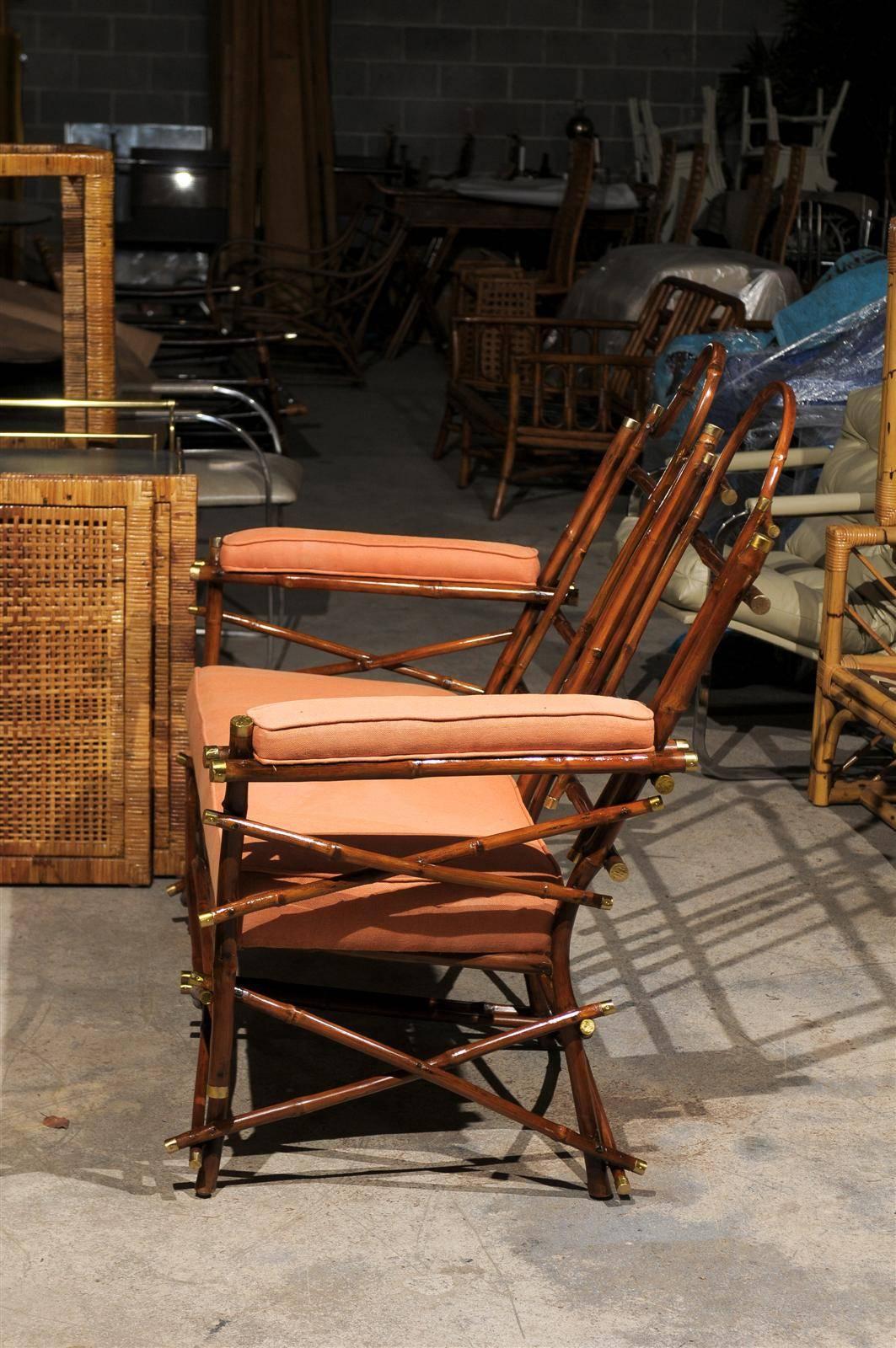 Lovely Vintage Bamboo and Brass Settee In Excellent Condition For Sale In Atlanta, GA