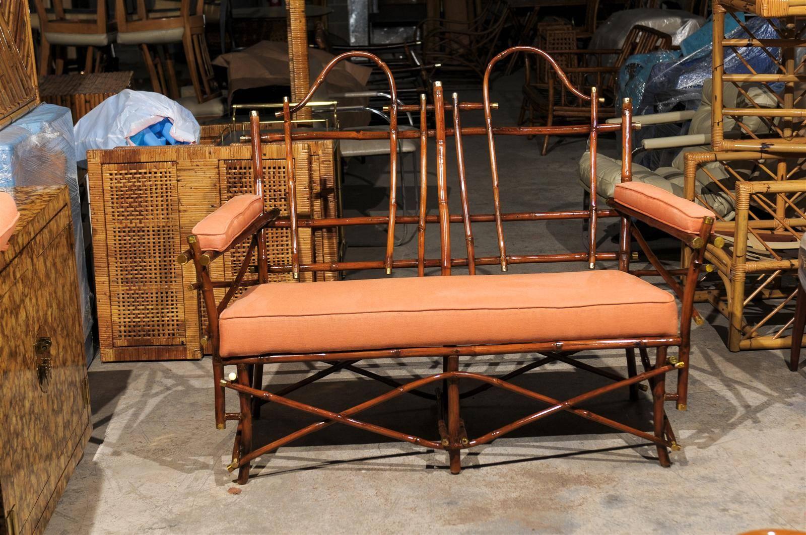 Lovely Vintage Bamboo and Brass Settee For Sale 1