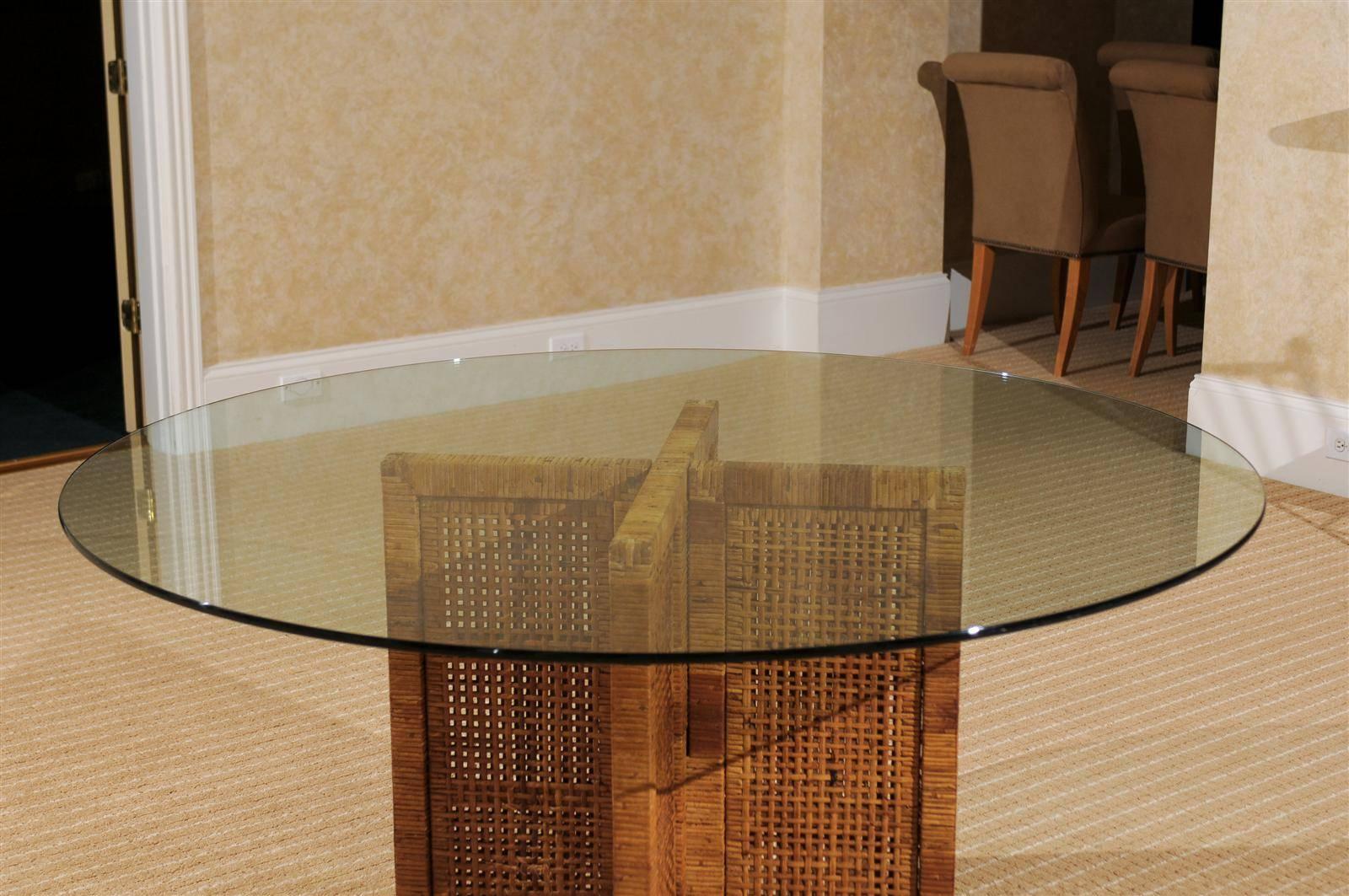 Mid-Century Modern Restored Rattan, Cane and Glass Table by Bielecky Brothers