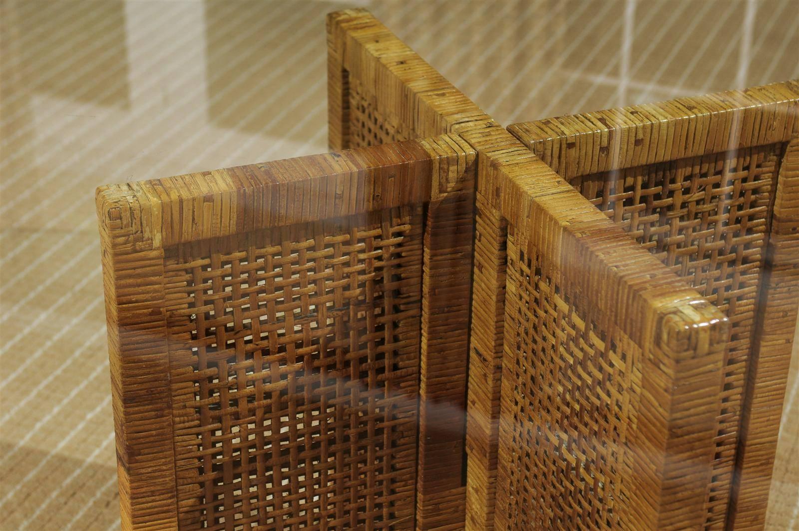 American Restored Rattan, Cane and Glass Table by Bielecky Brothers