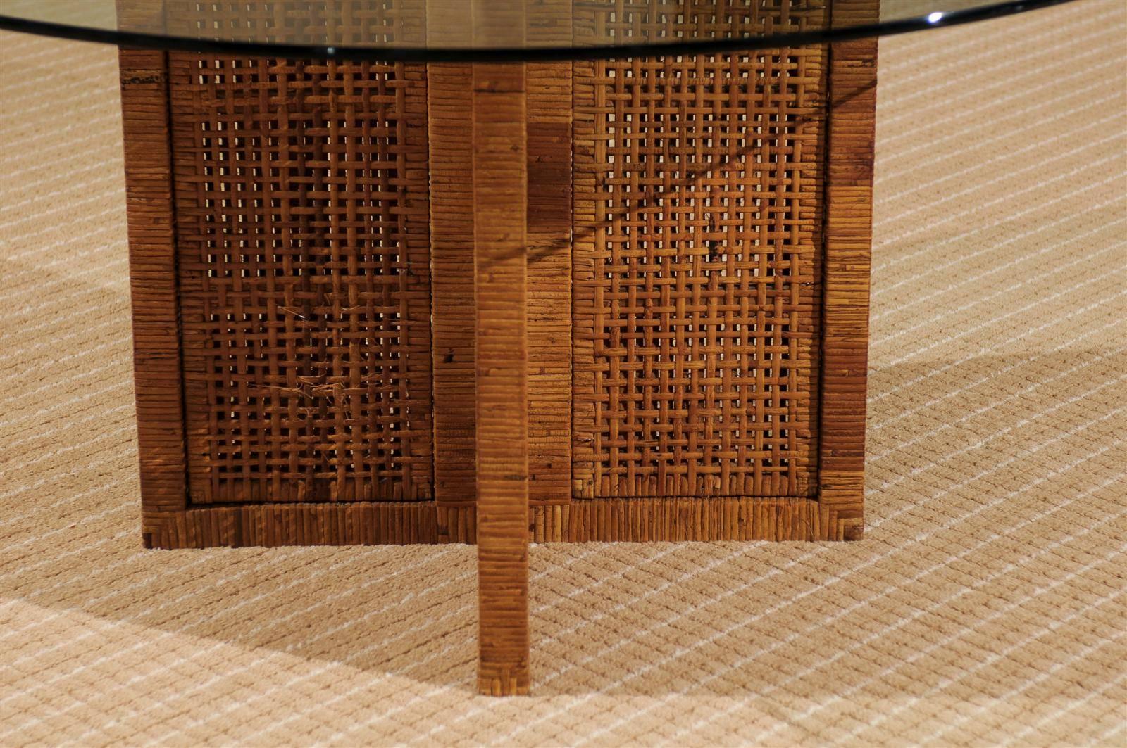 Restored Rattan, Cane and Glass Table by Bielecky Brothers 1