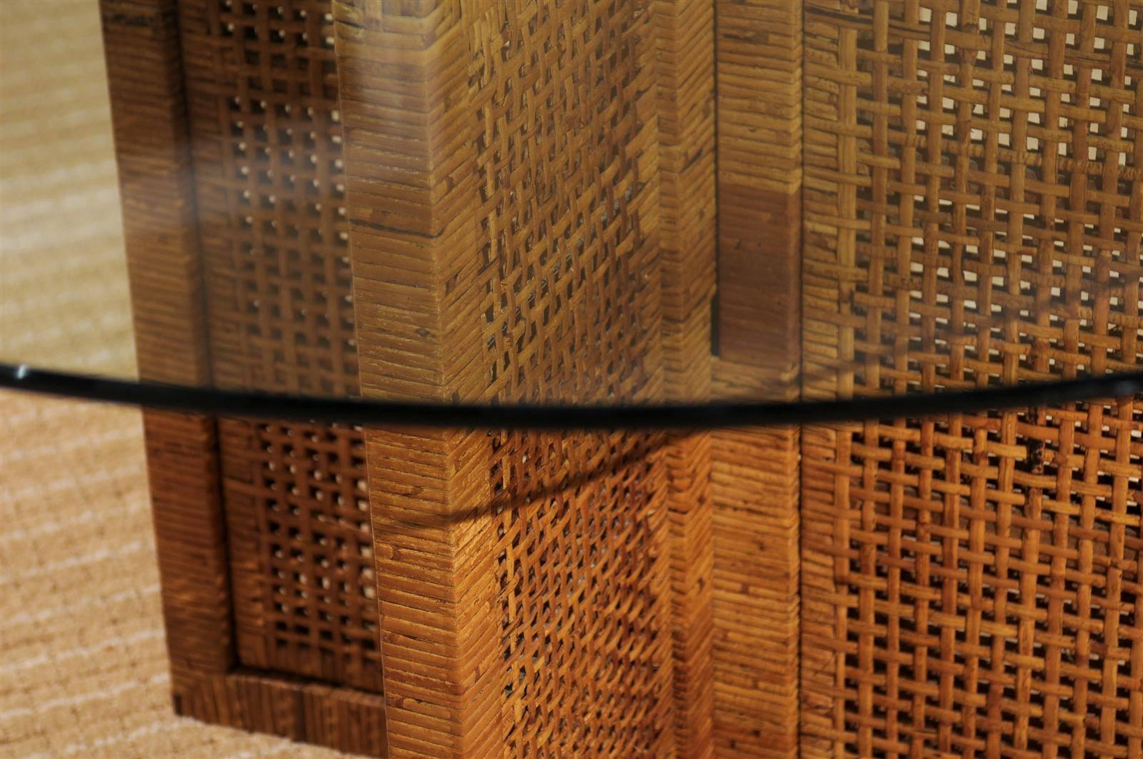 Restored Rattan, Cane and Glass Table by Bielecky Brothers In Excellent Condition In Atlanta, GA