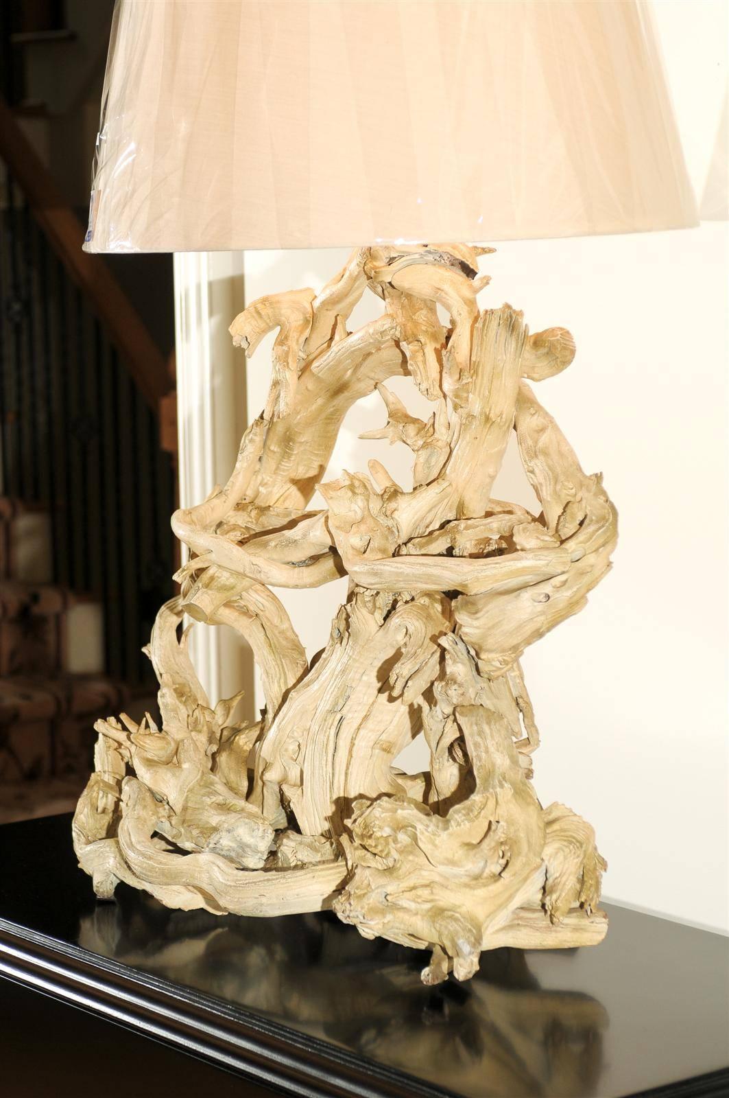 Mid-20th Century Majestic Restored Vintage Driftwood Lamp in Gesso For Sale