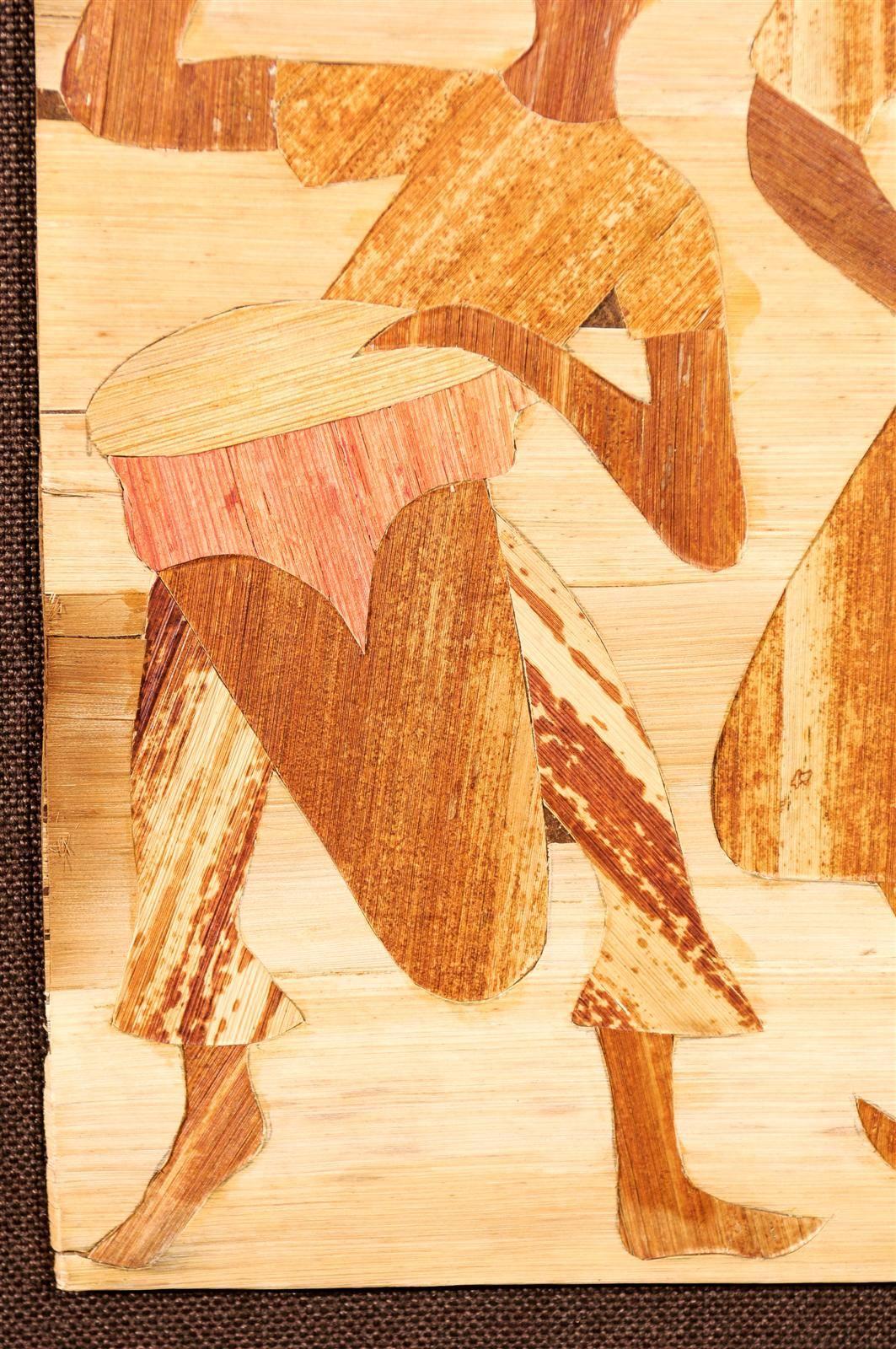 Inconnu Exceptionnelle scène de danse d'art populaire exécutée en bois incrusté en vente