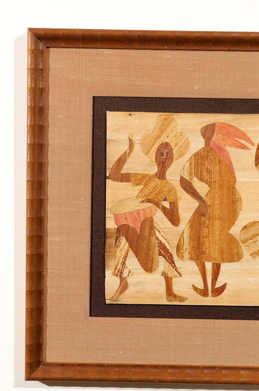 Unknown Exceptional Folk Art Dance Scene Executed in Wood Inlay For Sale