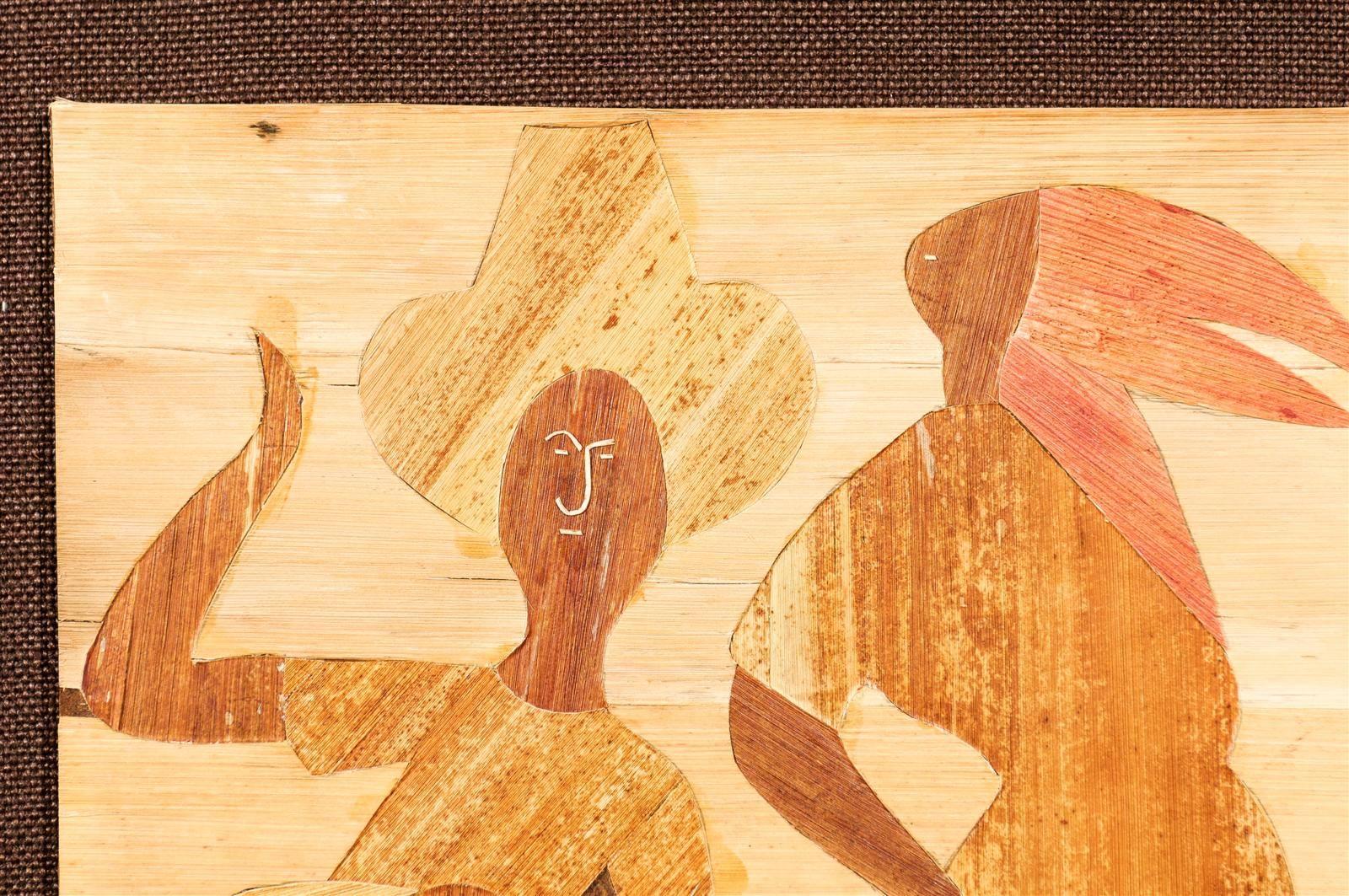 Exceptionnelle scène de danse d'art populaire exécutée en bois incrusté en vente 2