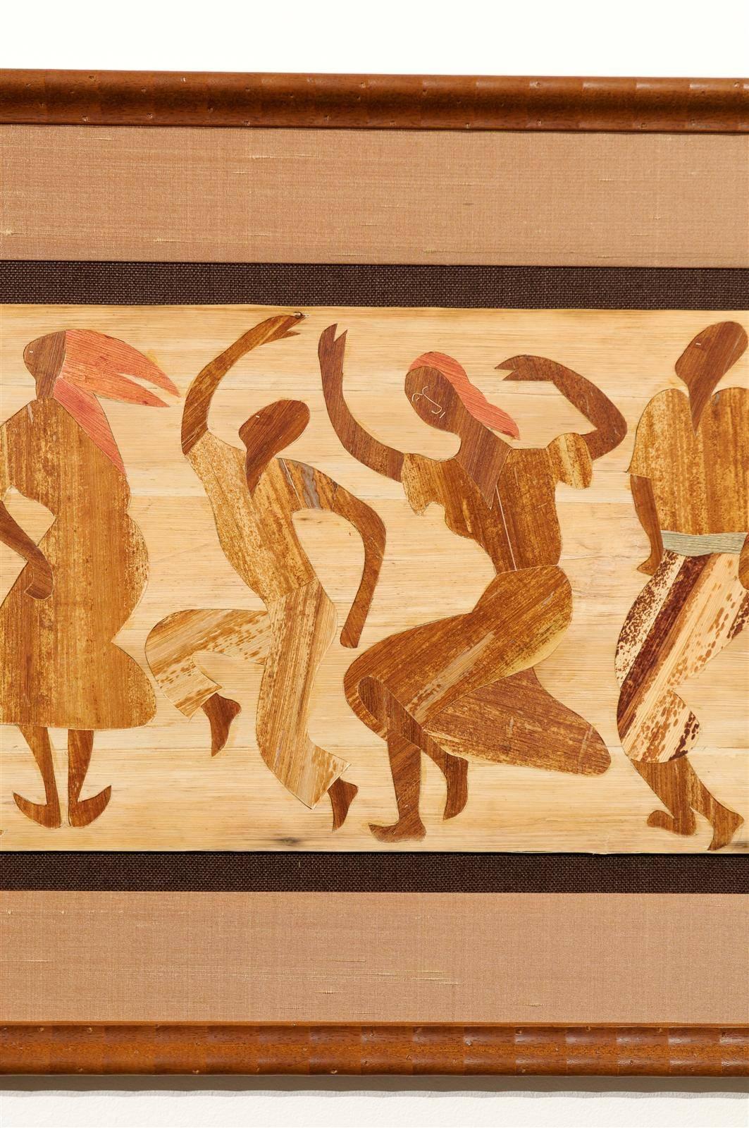 Exceptional Folk Art Dance Scene Executed in Wood Inlay For Sale 3