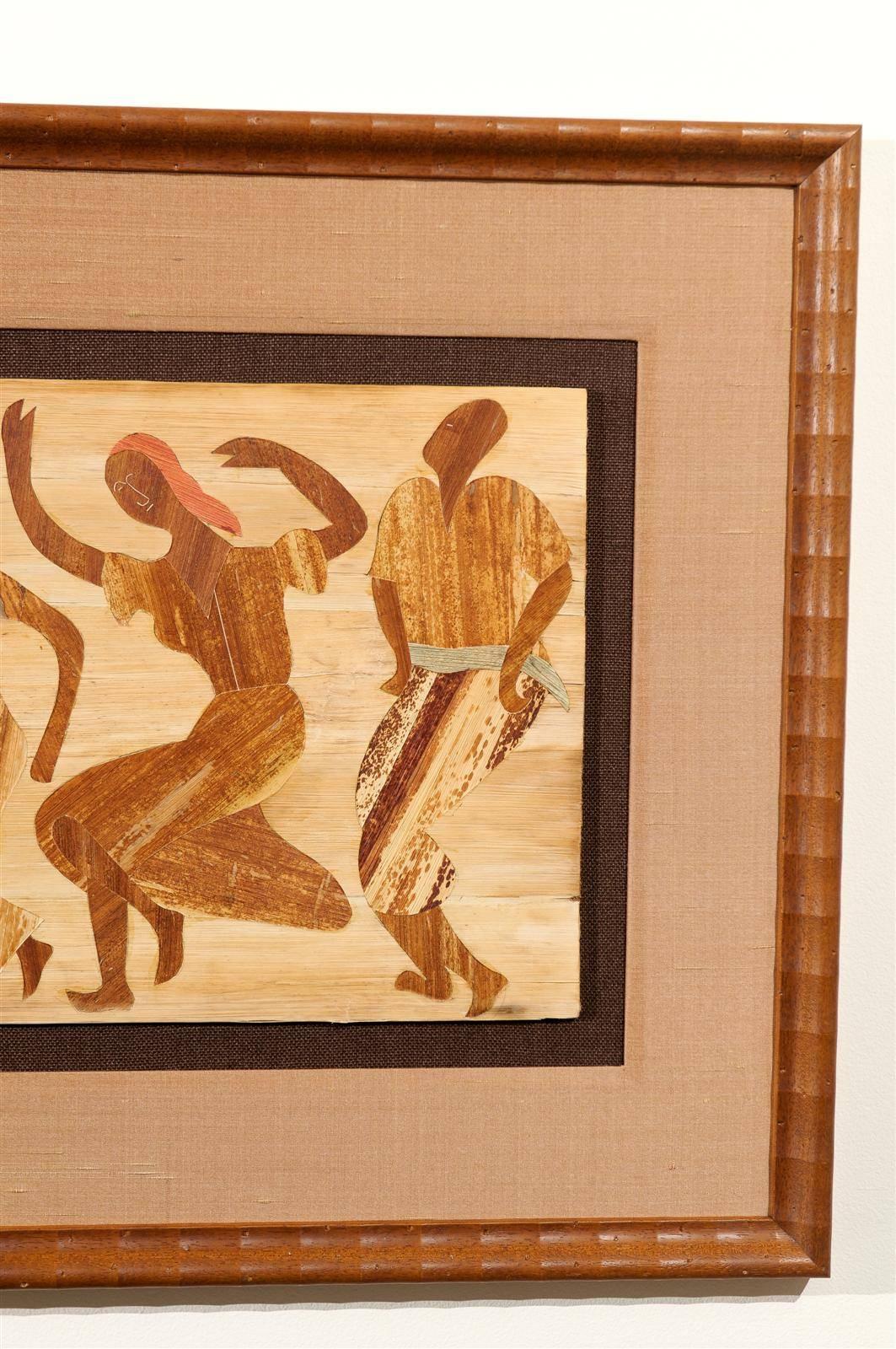 Exceptional Folk Art Dance Scene Executed in Wood Inlay In Excellent Condition For Sale In Atlanta, GA