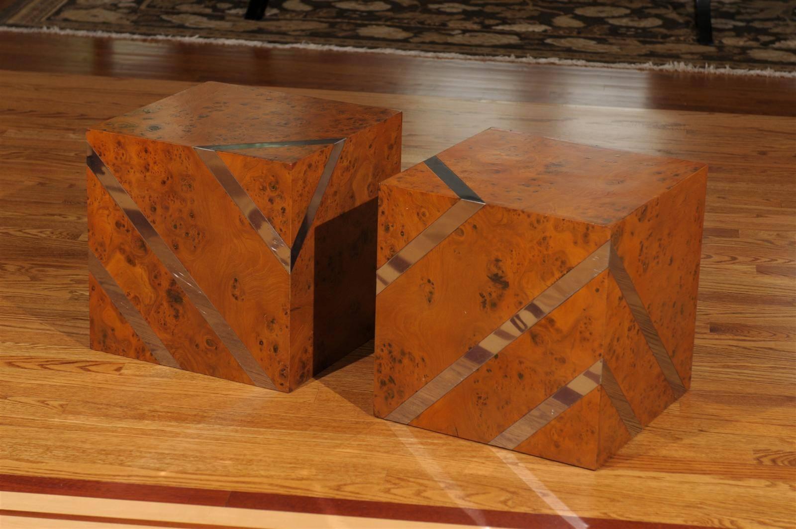 Exceptional Restored Pair of Olivewood and Nickel Cubes 4
