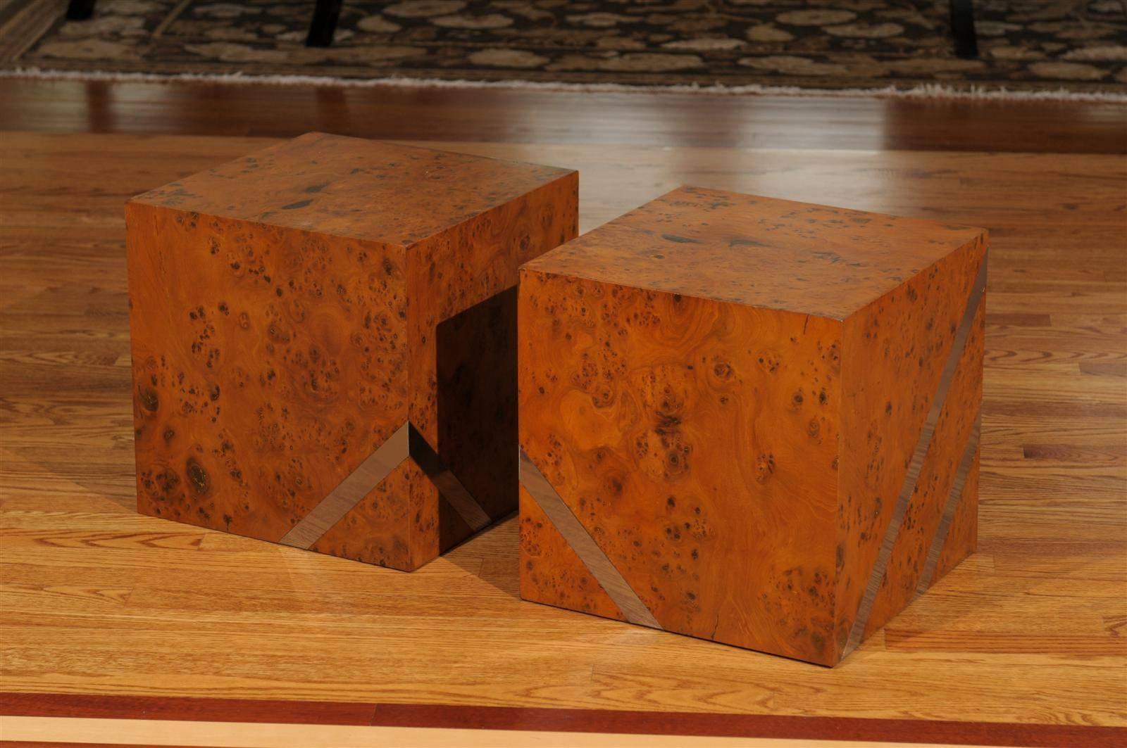 Exceptional Restored Pair of Olivewood and Nickel Cubes In Excellent Condition In Atlanta, GA