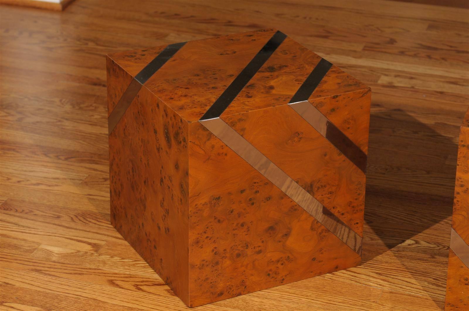 Exceptional Restored Pair of Olivewood and Nickel Cubes 2