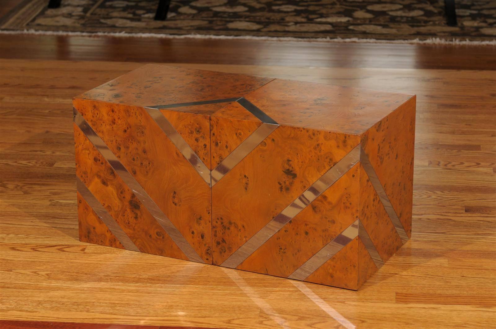 Exceptional Restored Pair of Olivewood and Nickel Cubes 1