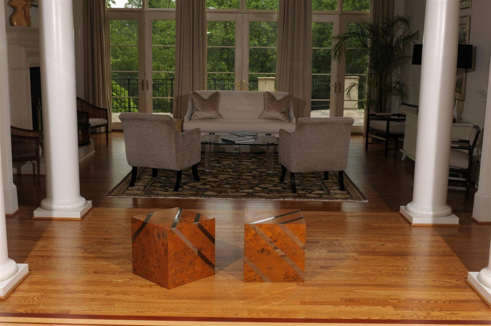 Mid-Century Modern Exceptional Restored Pair of Olivewood and Nickel Cubes