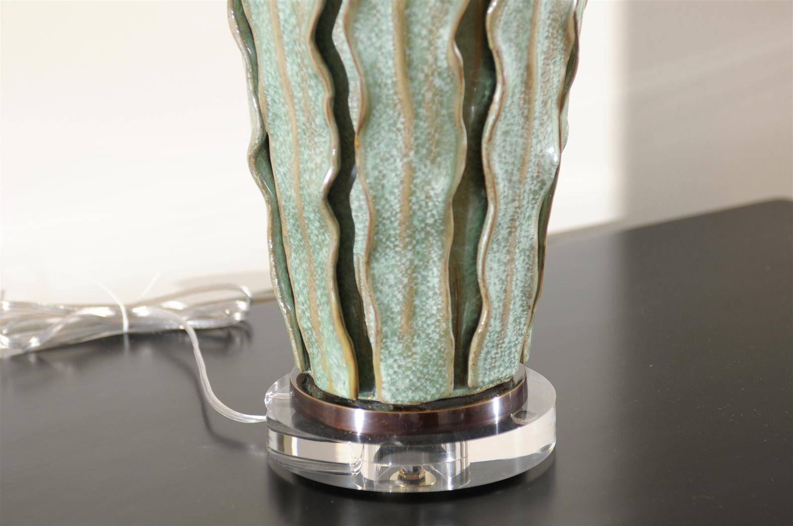 Bronze Stunning Pair of Ceramic Fern Leaf Vessels as Custom Lamps