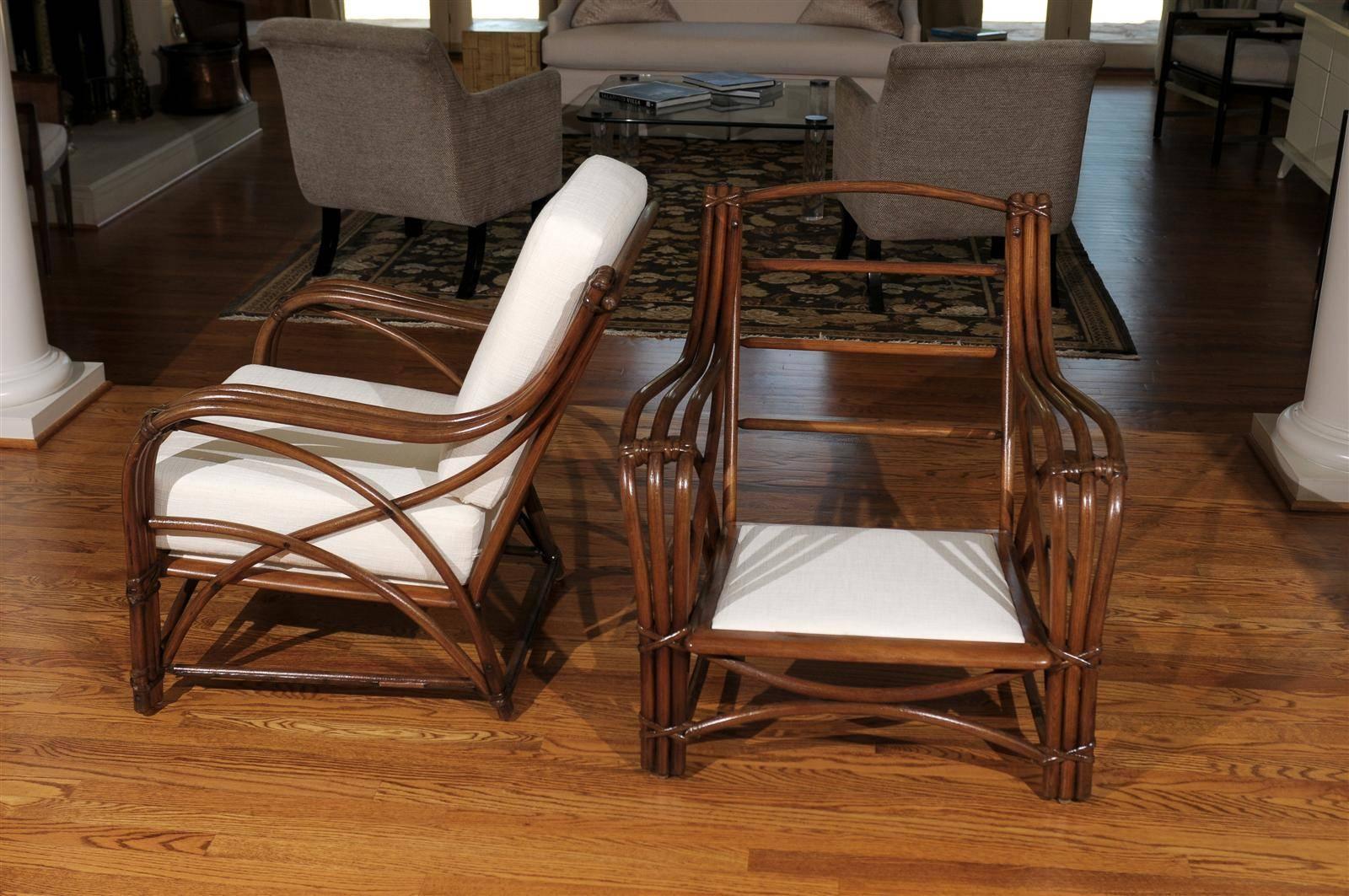 Stellar Pair of Restored Rattan Style Loungers In Excellent Condition In Atlanta, GA