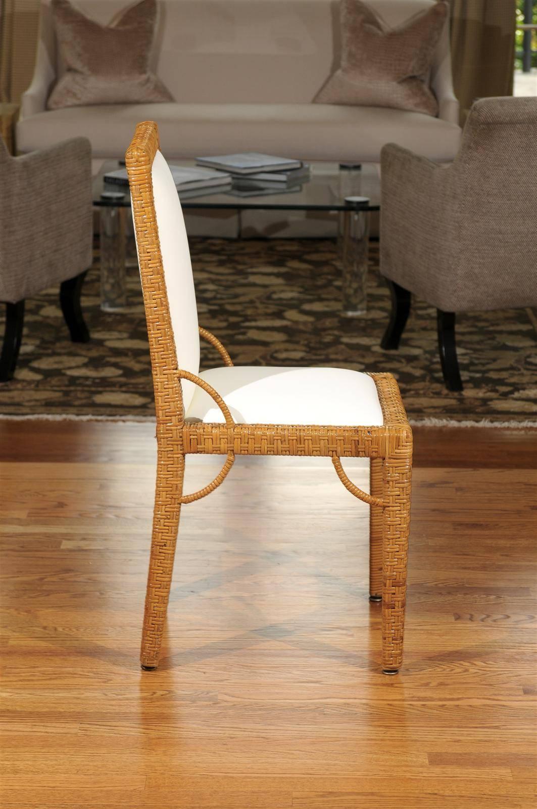Late 20th Century Stylish Set of 6 Restored Rattan Parsons Style Dining Chairs, circa 1975
