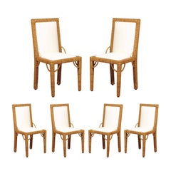 Stylish Set of 6 Restored Rattan Parsons Style Dining Chairs, circa 1975