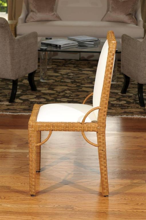 Stylish Set of Six Restored Vintage Rattan Parsons Style Dining Chairs For Sale at 1stdibs
