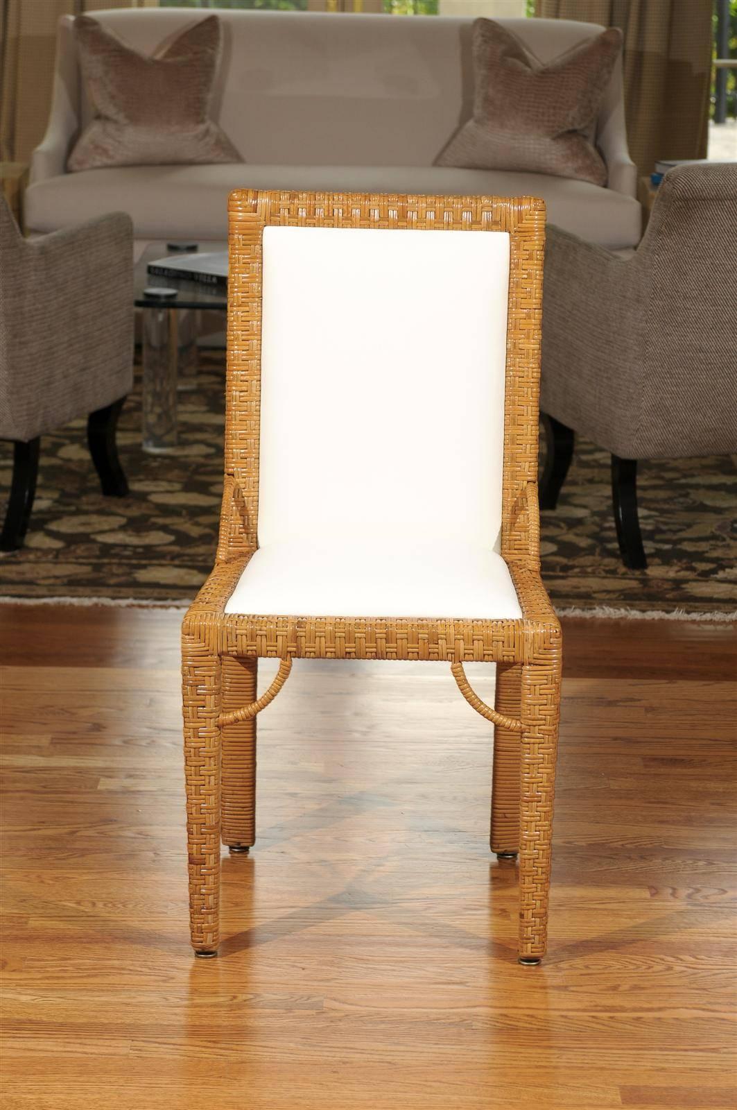 Stylish Set of 6 Restored Rattan Parsons Style Dining Chairs, circa 1975 3