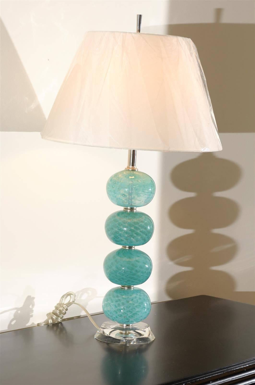 Mid-Century Modern Outstanding Pair of Vintage Stacked Blown Glass Ball Murano Lamps For Sale