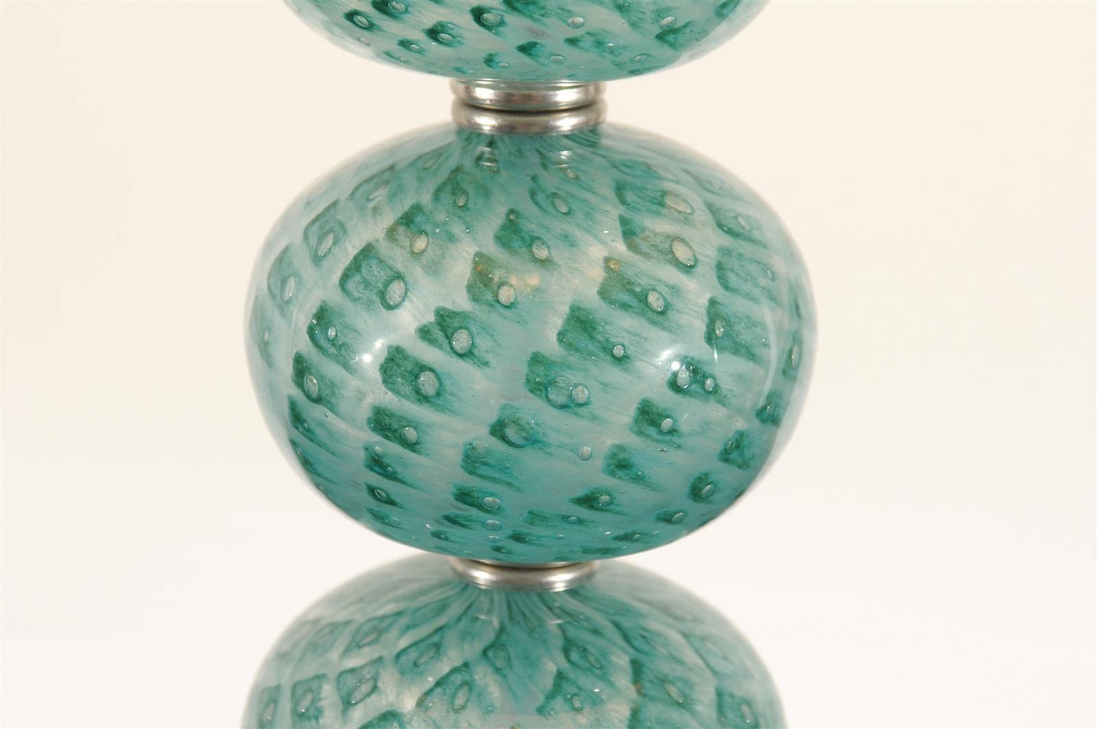 Outstanding Pair of Vintage Stacked Blown Glass Ball Murano Lamps For Sale 1