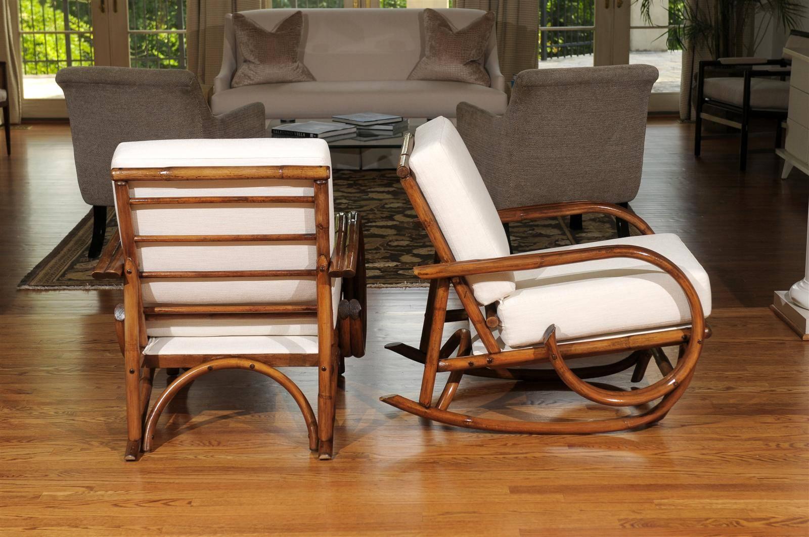 Unknown Exceptional Restored Vintage Rattan Lounge and Rocker Pair, circa 1960