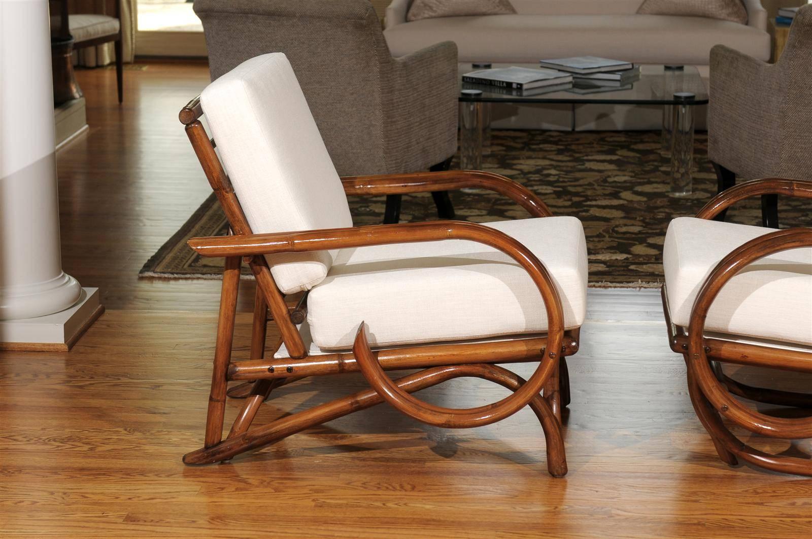 Mid-20th Century Exceptional Restored Vintage Rattan Lounge and Rocker Pair, circa 1960