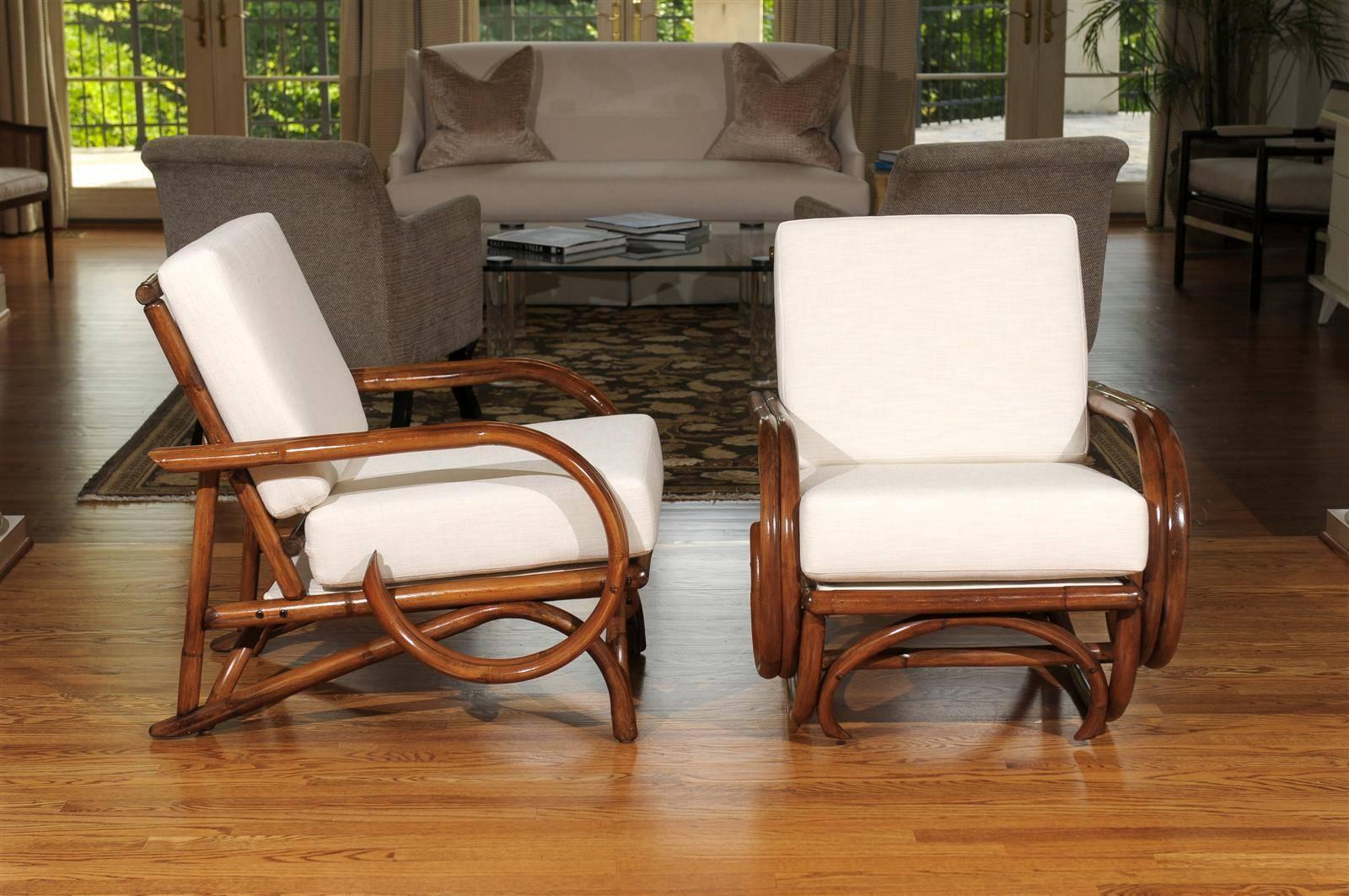 Exceptional Restored Vintage Rattan Lounge and Rocker Pair, circa 1960 1