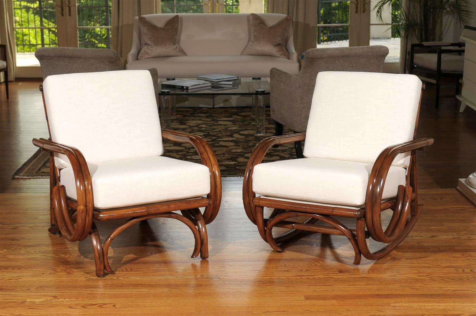 Exceptional Restored Vintage Rattan Lounge and Rocker Pair, circa 1960 3