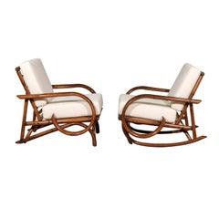 Exceptional Restored Vintage Rattan Lounge and Rocker Pair, circa 1960