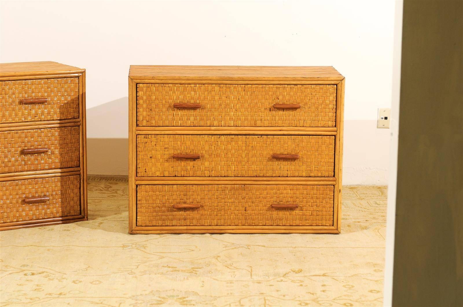 Unknown Handsome Pair of Restored Vintage Bamboo and Rattan Chests