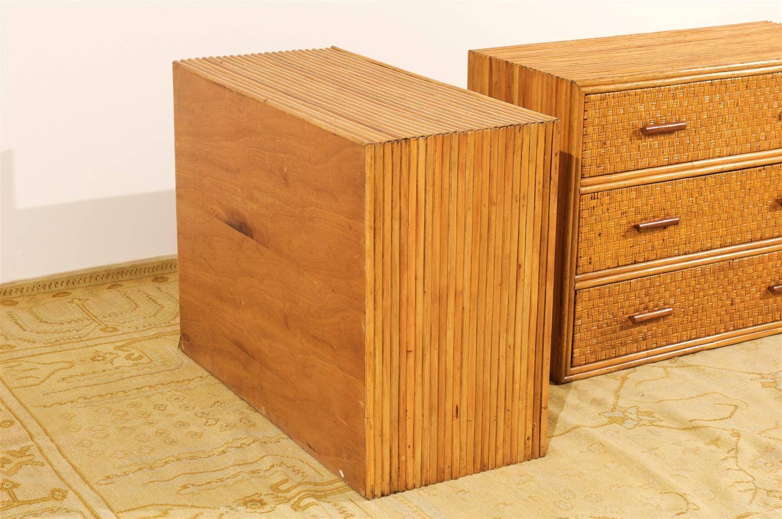 Mid-20th Century Handsome Pair of Restored Vintage Bamboo and Rattan Chests