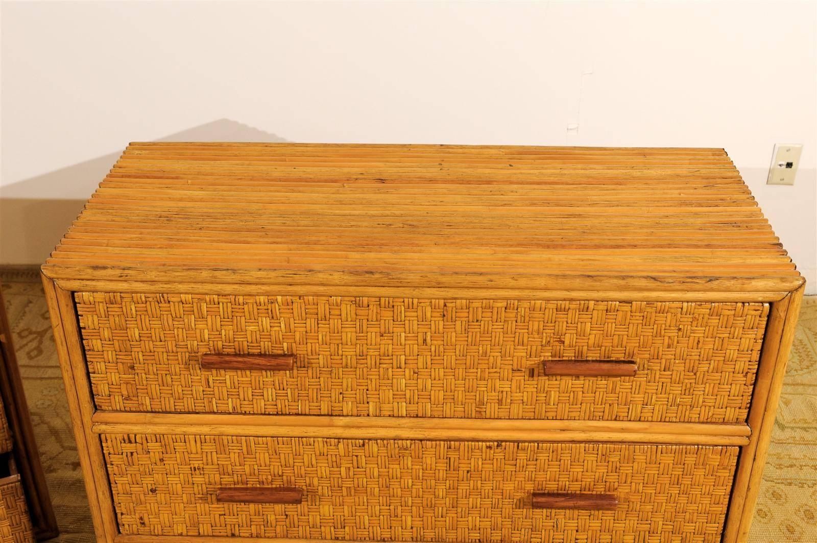 Handsome Pair of Restored Vintage Bamboo and Rattan Chests 2