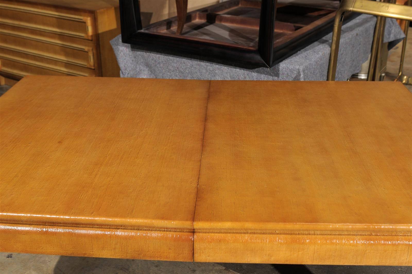 Hardwood Sophisticated Restored Vintage Raffia Extension Dining Table