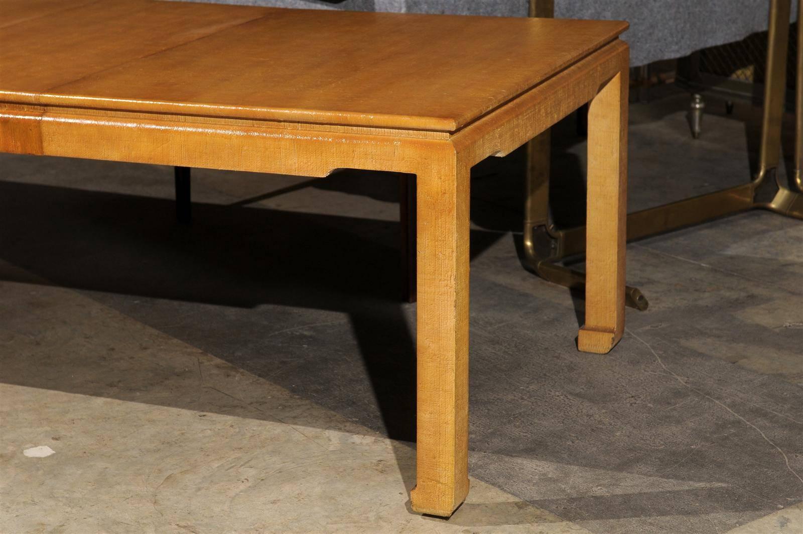 Sophisticated Restored Vintage Raffia Extension Dining Table In Excellent Condition In Atlanta, GA
