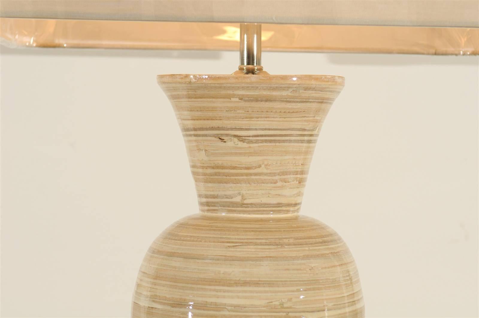 Chic Pair of Large-Scale Bamboo Vases as Custom Lamps In Excellent Condition For Sale In Atlanta, GA