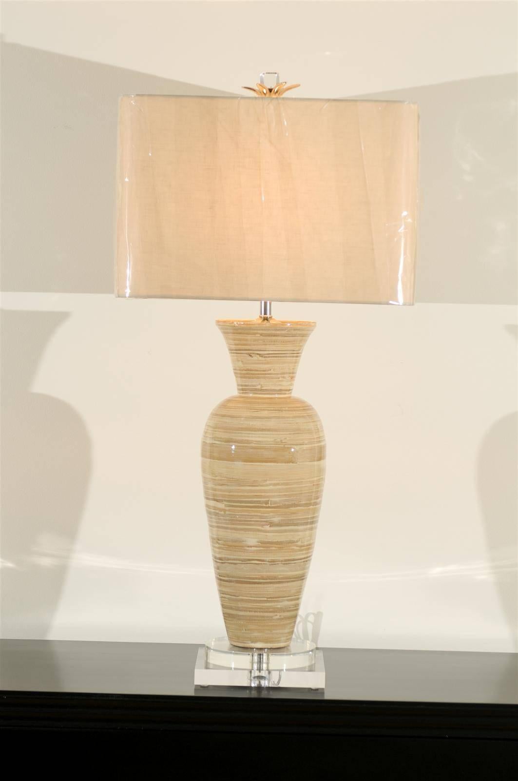 Late 20th Century Chic Pair of Large-Scale Bamboo Vases as Custom Lamps For Sale