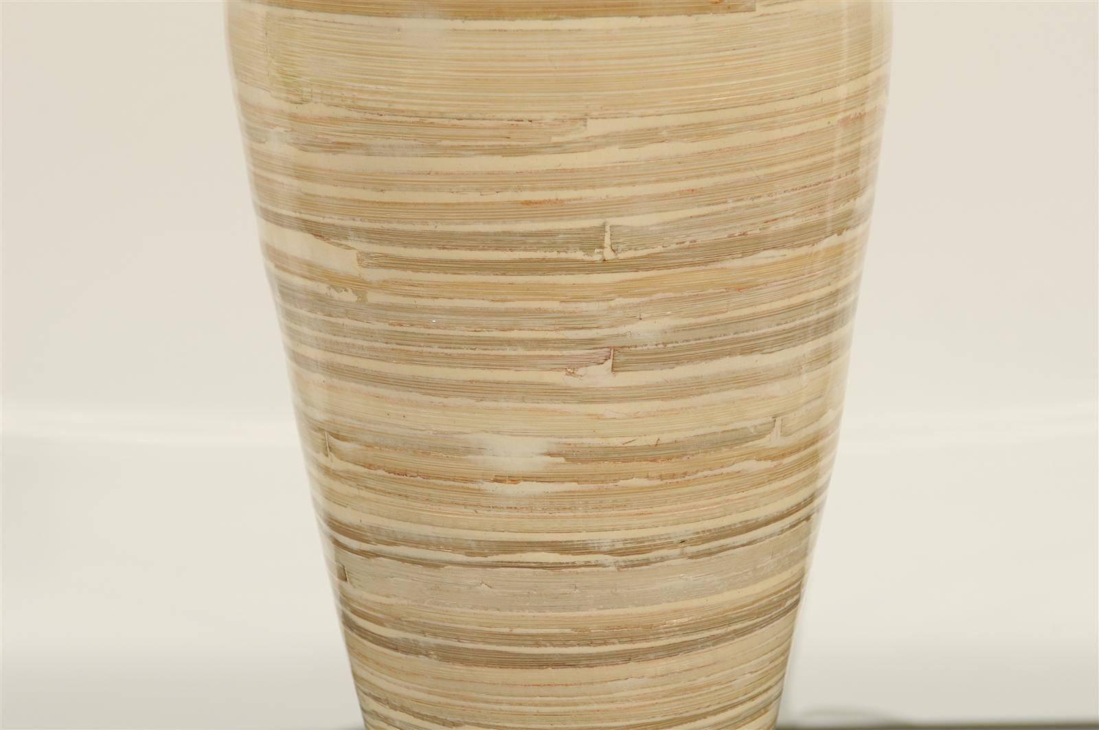Chic Pair of Large-Scale Bamboo Vases as Custom Lamps For Sale 3