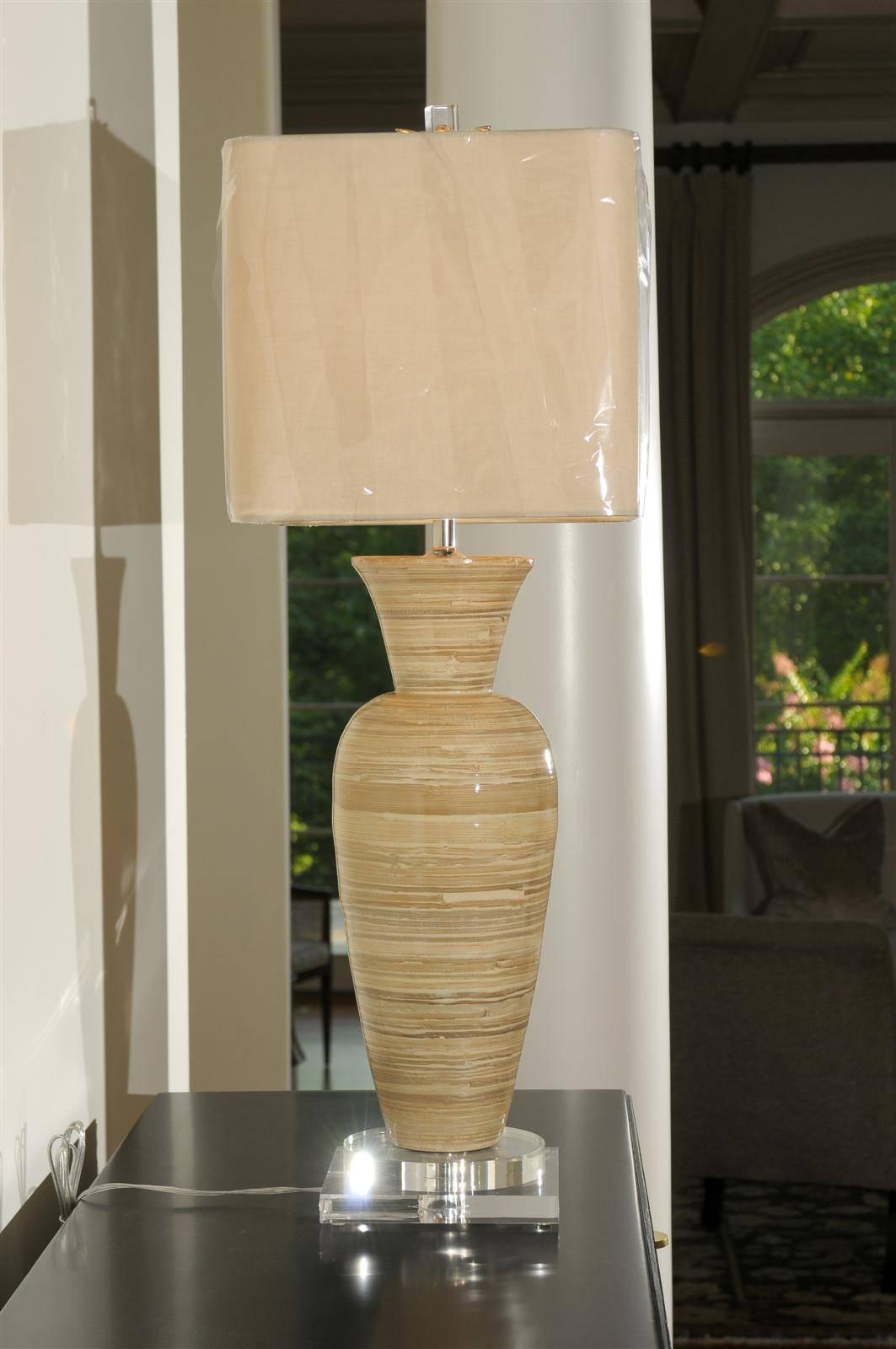 Chic Pair of Large-Scale Bamboo Vases as Custom Lamps For Sale 4