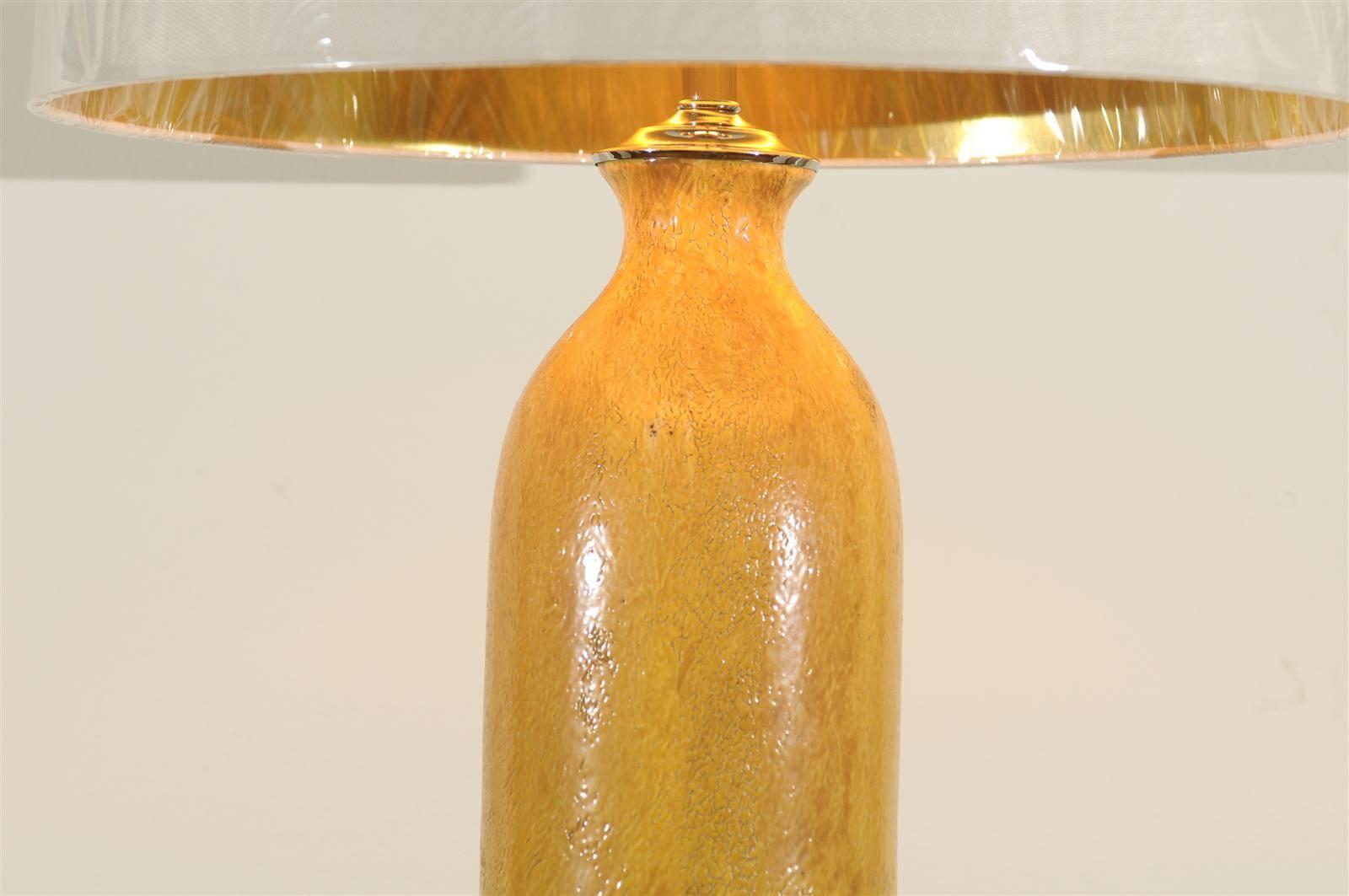Unknown Stellar Restored Pair of Large-Scale Vintage Ceramic Lamps in Yellow Ochre For Sale