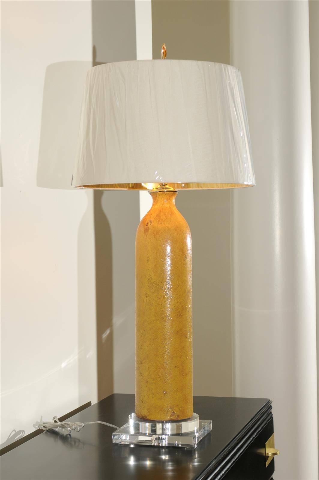 Late 20th Century Stellar Restored Pair of Large-Scale Vintage Ceramic Lamps in Yellow Ochre For Sale