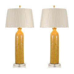 Stellar Restored Pair of Large-Scale Vintage Ceramic Lamps in Yellow Ochre