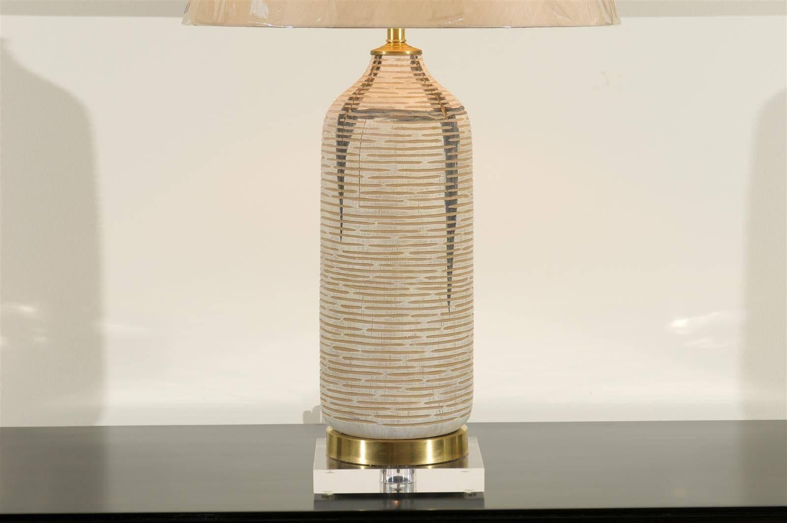 Fine XX secolo Bellissima coppia di vasi vintage in Wood Wood cerato come lampade personalizzate in vendita