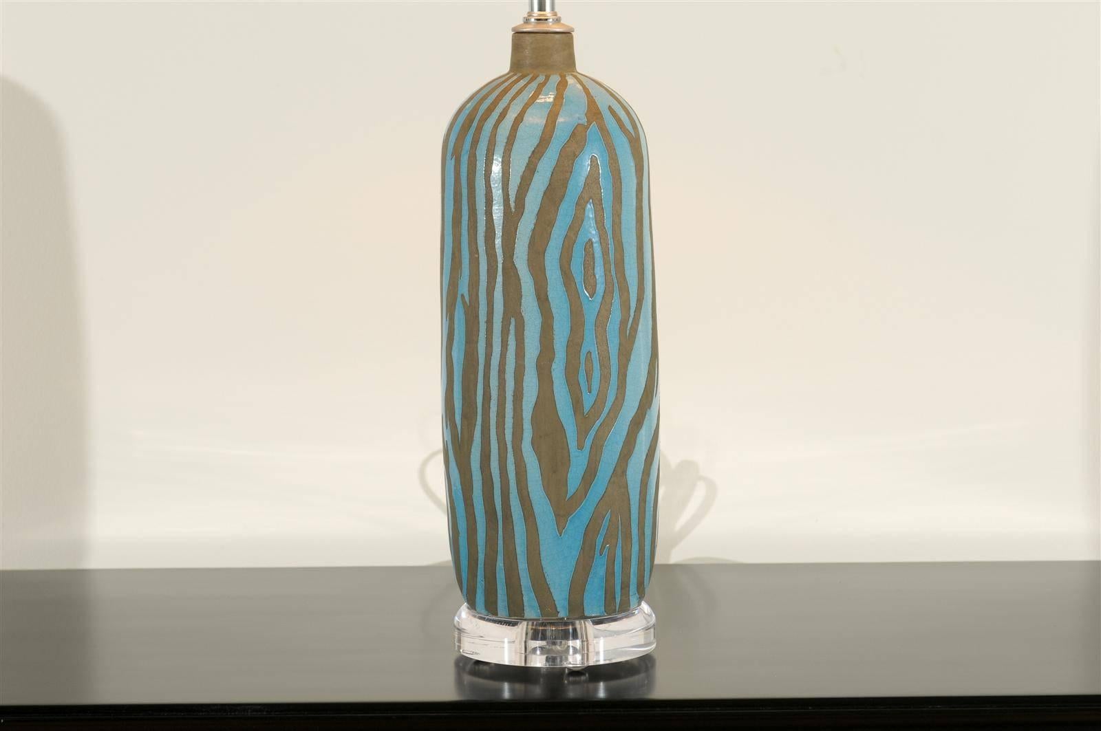 Unknown Fabulous Pair of Zebra Print Ceramic Vessels as Custom Lamps