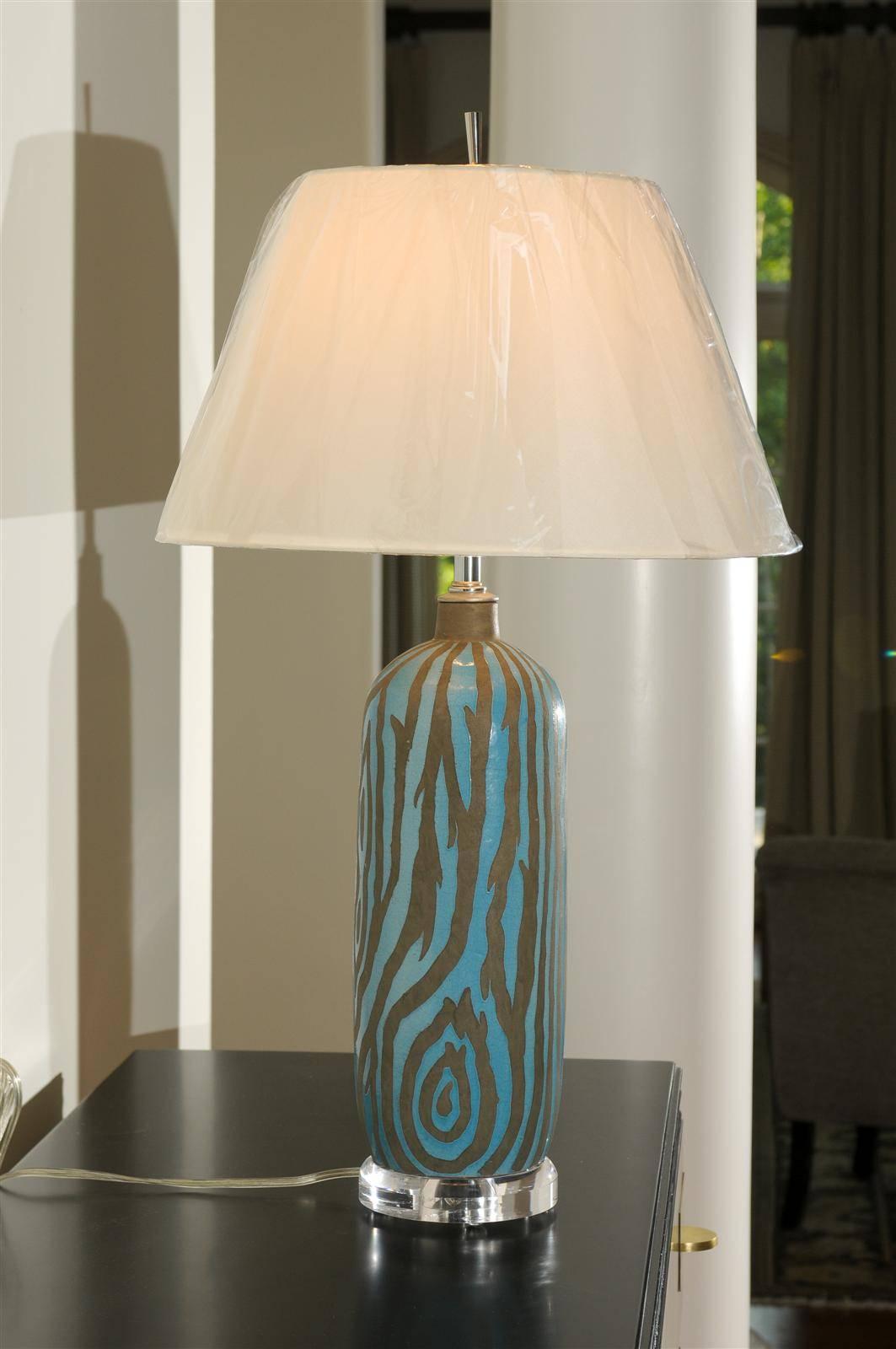 Fabulous Pair of Zebra Print Ceramic Vessels as Custom Lamps In Excellent Condition In Atlanta, GA