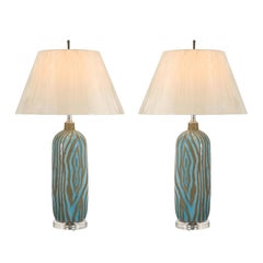 Fabulous Pair of Zebra Print Ceramic Vessels as Custom Lamps