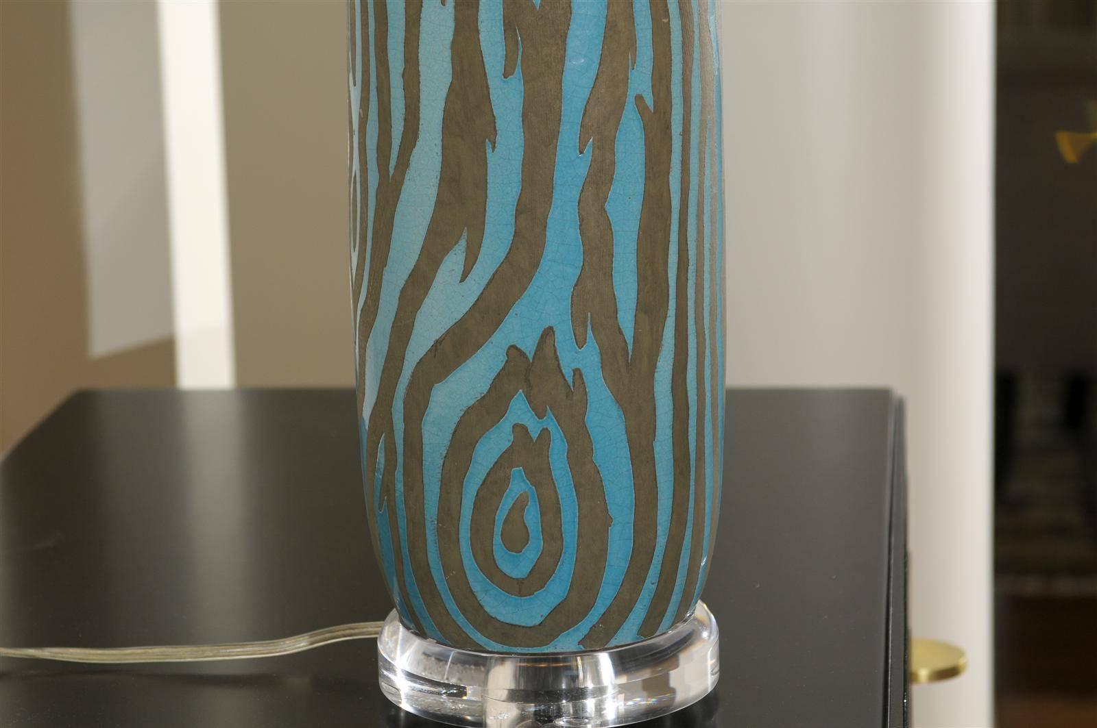 Fabulous Pair of Zebra Print Ceramic Vessels as Custom Lamps 1